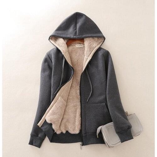 Winter Women Lambskin Cashmere Jacket Plus velvet Hooded Casual Cotton Coat 2019 Loose zipper Warm Jackets Plus size 4XL