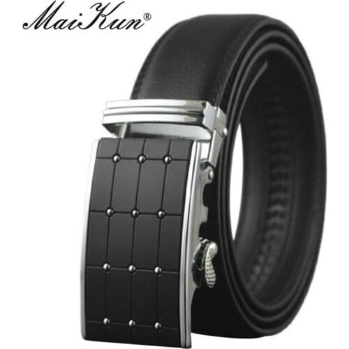 Maikun Belts for Men Automatic Buckle Male Belt Split Cowskin Leather Men Belt