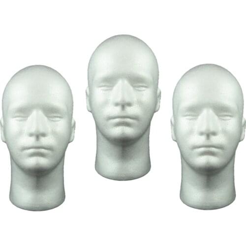 3PCS 20'' Male Styrofoam Mannequin Head Model Wig Display, White 12 inch Tall, Hairdressing Training Model