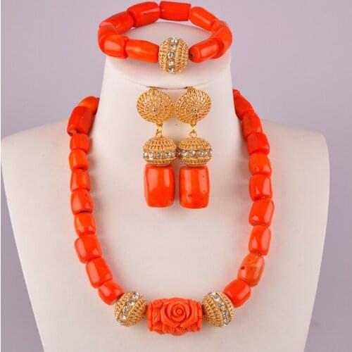 Fashion orange nigerian coral beads african wedding coral necklace jewelry set for women