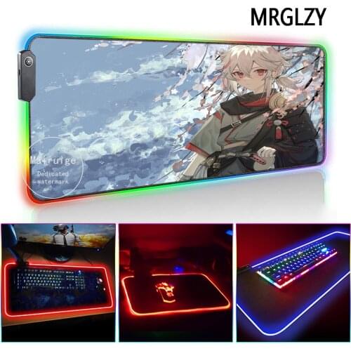MRGLZY Hot Sale Anime LED Light RGB Large Mouse Pad XXL Genshin Impact Kazuha Desk Mat Gaming Accessories for PC Laptop Keyboard