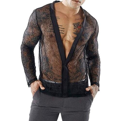 Mens Sexy Shirts See Through Undershirts Long Sleeve Blouse Costume
