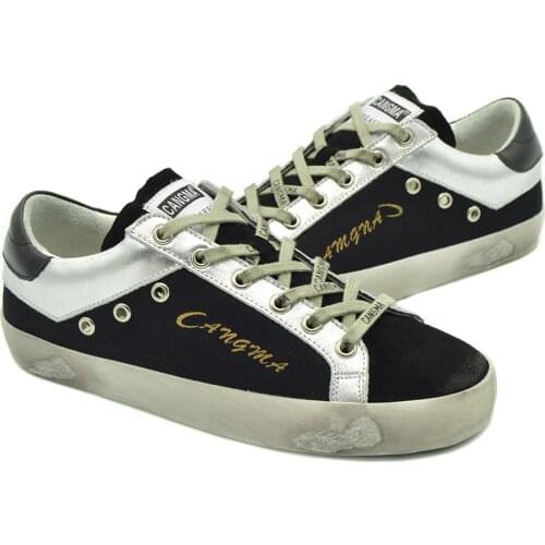 CANGMA Luxury Brand Original Designer Mens Black Canvas Sneakers Suede Leather s Vintage Shoes Male 2021