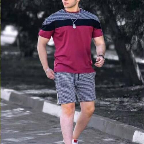 Mens Summer Casual Fashion Trend Splicing Suit Sports Short-Sleeved T-Shirt+Shorts Casual Loose Two-Piece Set Of 2021 New