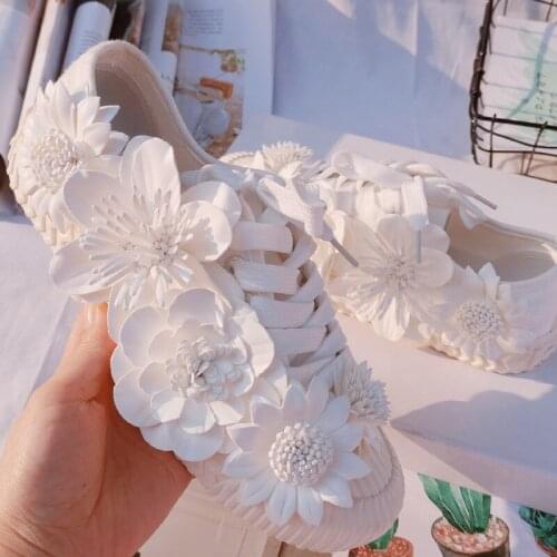 2021 new three-dimensional flower casual shoes wild fashion platform lace-up canvas shoes girls white shoes