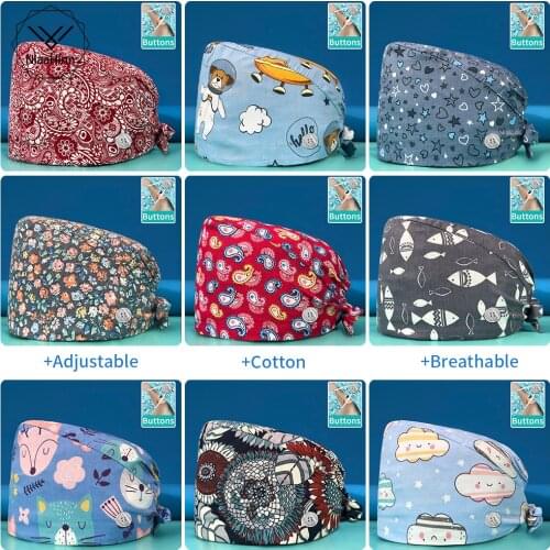 Wholesale New laboratory printing work cap Unisex Breathable work beauty mens scrubs cap Health services practice Scrubs caps
