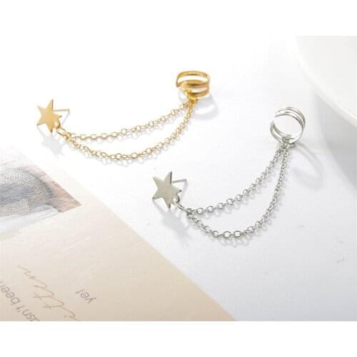 Simple Star Long Chain Earrings for Women One-Piece Geometric Metal Gold Silver Color Tassel Earings Earcuff Set Party Jewelry