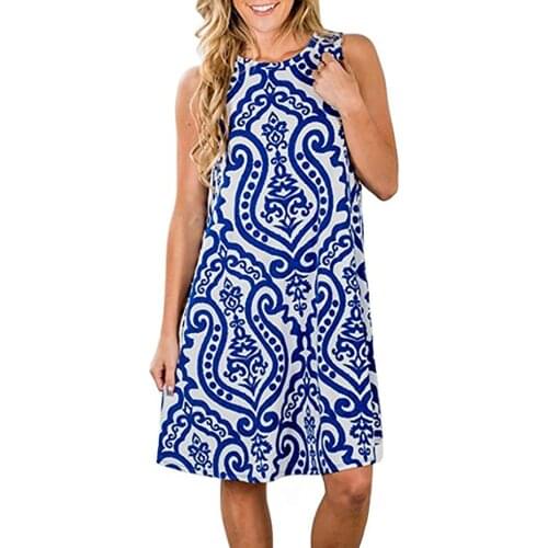Plus Size Woman Dress Sleeveless O-Neck Dress Summer 2020 Printing Dress Casual Vestido Feminino Mini Dress Loose Dress Elegant