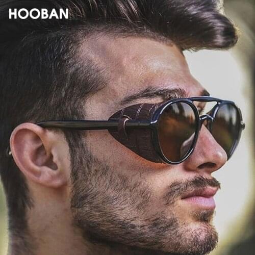 HOOBAN Steampunk Brand Design Sunglasses Women Men Retro Round Males Sun Glasses Female Vintage Driving Eyewear Shade UV400