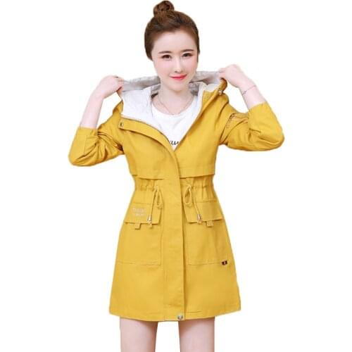 Trench coat Womens 2020 Spring Autumn Hoodies top Plus size Slim Students Windbreaker Medium length Female Trench Outerwear R111