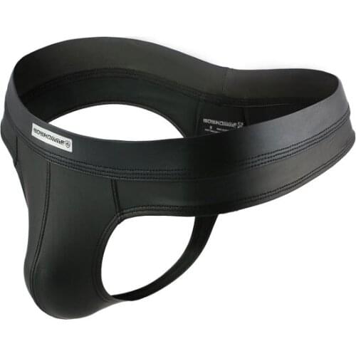 WOWHOMME New Arrival Sexy Underwear Mens G-Strings Thongs Men Fashion Imitation Leather Jockstrap Mini Briefs Bikini T-back