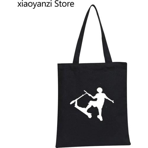 Women Canvas Shopping Bag Stunt Scooter funny Lady Handbag Eco Reusable Large Tote Shopper Bags Tote Handbag Printed Wholesale