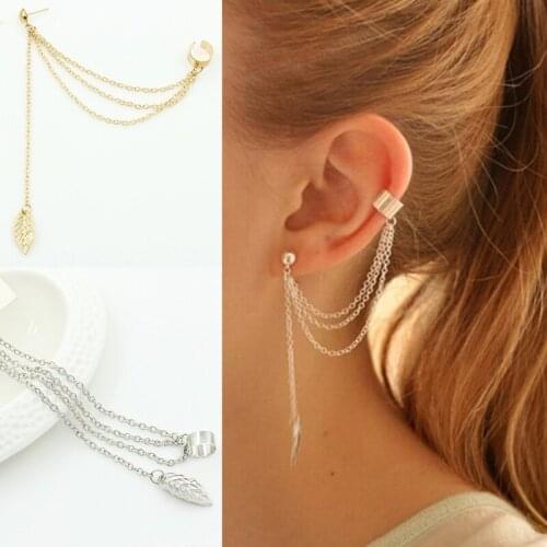 2021 Fashion Earrings Jewelry Personality Metal Ear Clip Leaf Tassel Earrings For Women Pendientes Ear Cuff Caught In Cuffs