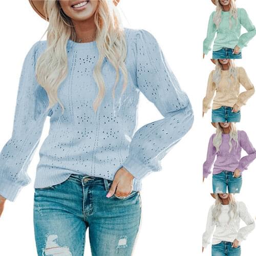 2021 Autumn and Winter Womens Solid Color Classic New Pullover Knitted Casual Long Sleeve Temperament Straight Pullover Sweater