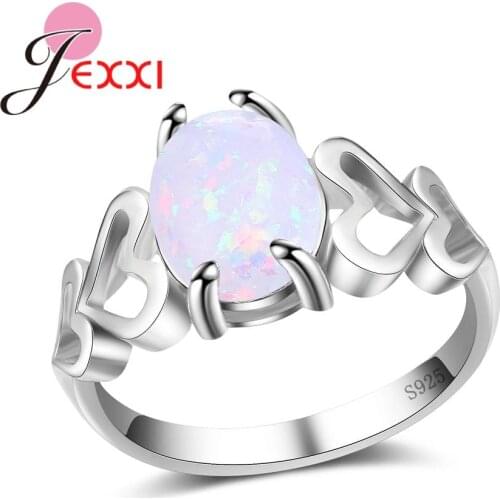 Heart to Heart Beautiful Design Fashion Opal rings Jewelry Womens White Fire Opal 925 Sterling Silver Wedding Party