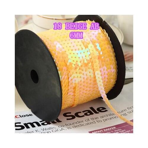 100 Yards 6mm AB Multi-Colored Sequins Trim, Sold per Packet of 1 Roll(100 Yards)-Beige AB Sequins Ribbon