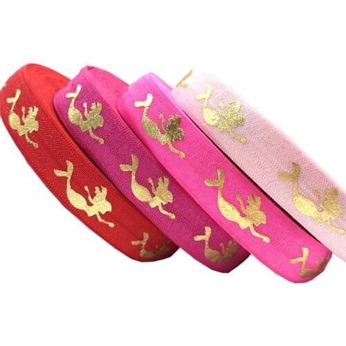 16mm Ribbon Mermaid Seaturtle Print Fold Over Elastic Webbing Bands Headband Dress DIY Sewing Accessories 10yards