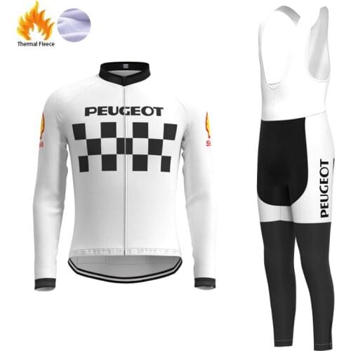 1986 Racing Pro Team Retro Man Fleece White Cycling Jersey Long sleeve Set clothing Winter Biker Jersey Outfit maillot ciclismo