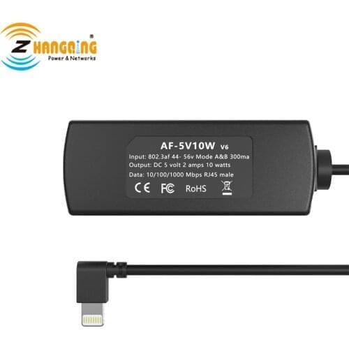 PoE Lightning Adapter 5V Charger Ethernet 802.3af/at power for Mounted Tablets and IPAD lightning Phone devices Power Only