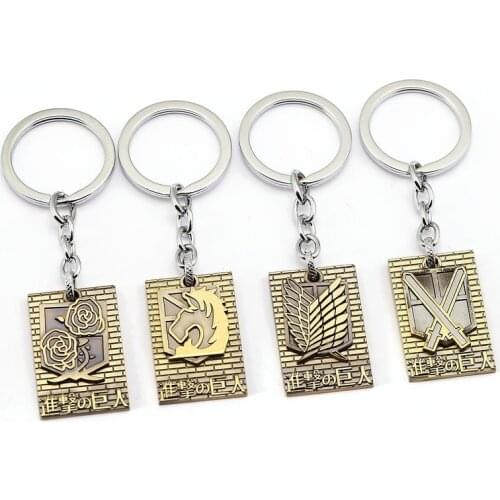 Anime Jewelry Shingeki No Kyojin Key Chain Attack On Titan Metal Emblem Badge Rose Training Scout Legion Keychain Crops