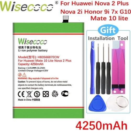 Wisecoco 4250mAh HB356687ECW Battery For Huawei Nova 2 Plus Nova 2i Honor 9i 7x G10 Mate 10 lite Phone+Tracking Number