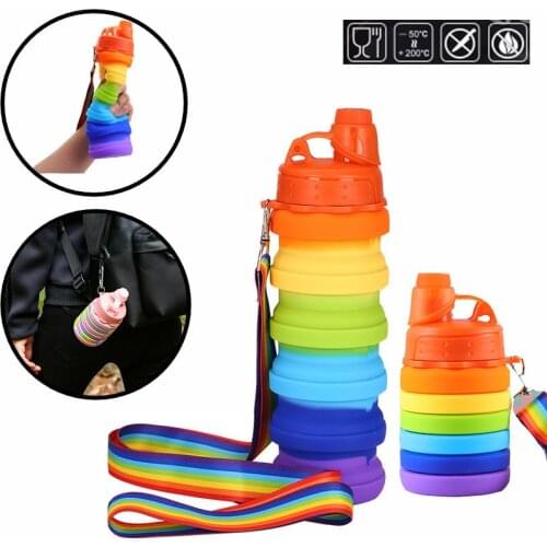500ml Portable Collapsible Water Bottle Silicone Retractable Folding Cup With Lid Outdoor Travel Water Cup Sports Gym Run