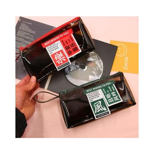 Orean version of simple double-layer pencil case transparent PVC national tide text storage bag large-capacity student supplies