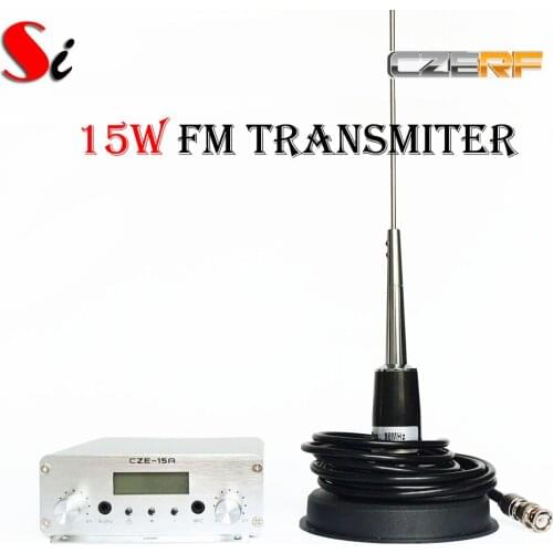 CZE-15a 15W stereo PLL FM transmitter broadcast radio station + Car antenna + Power supply + MIC Kit