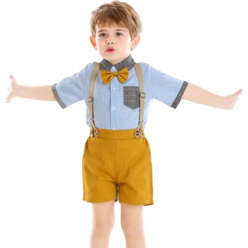 Baby Boy Clothing Boutique Cotton Short Sleeve Casual Infant Shirt Overalls Suits Spanish Birthday Party Children Sets L867