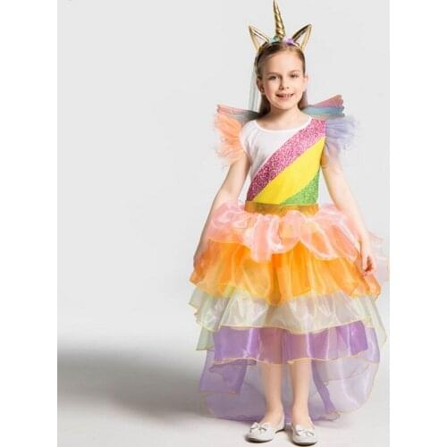 Kids Unicorn Costume Dress Rainbow Pony Unicorn Tutu Swallowtail Dresses Headband Wings Sets For Kids handmade Pageant Costume