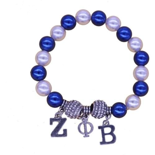 Double Nose Drop Ship Custom Fashion Greek Letters Sorority Zeta Phi Beta Charm Pearl Bracelets Bangles School Club Jewelry