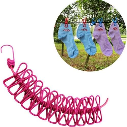 Elastic Washing Line With 12 Clips Travel Portable Retractable Clothesline Home Underwear Socks Clothes Hanger