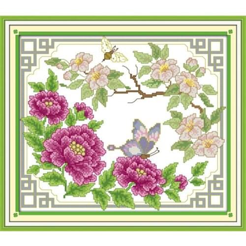 Joy Sunday Butterflies on Flowers Fabric Counted Cross Stitch 14CT 11CT Canvas Printing DIY Embroidery Home Decor Needlework Kit