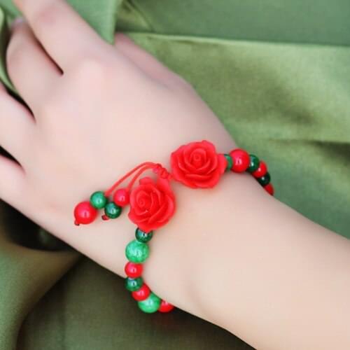 Wood rose LacquerwareBracelet,New Ethnic statement crystal Jewelry National Flavor Bracelet&Bangle