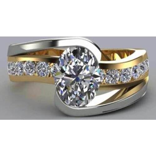 Milangirl Creative Care Design Fashion Two Tone Finger Rings For Women With Middle Oval Cubic Zircon Crystal Stone