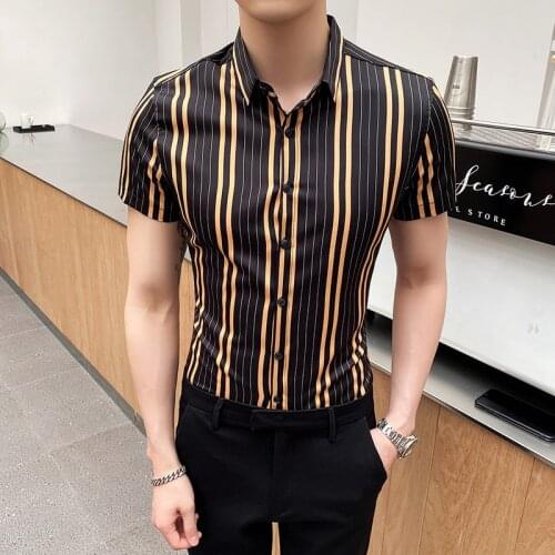 2021 Summer Mens New Business Casual Striped Slim Short Sleeve Shirt Mens High Quality Brand Fashion Dress summer Shirt men