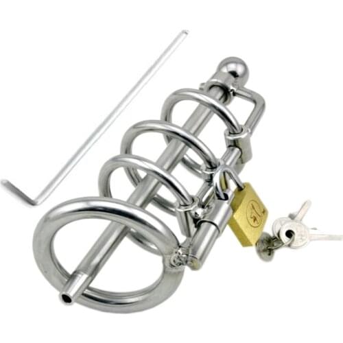 3 Ring Stainless Steel Male Chastity Device/Belt with Catheter,Cock Cage,Penis Ring,Penis Lock,Adult Game,Cock Ring A061