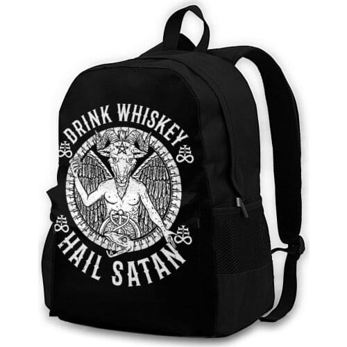Drink Whiskey Hail Satan,Satanic Baphomet Adult backpacks, leisure bags, backpacks, storage bags, men women backpacks