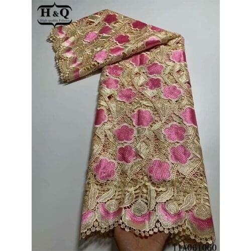 H&Q nigerian water soluble lace fabric 2021 high quality african fabric embroidery with stones dry lace 5 yards for party dress