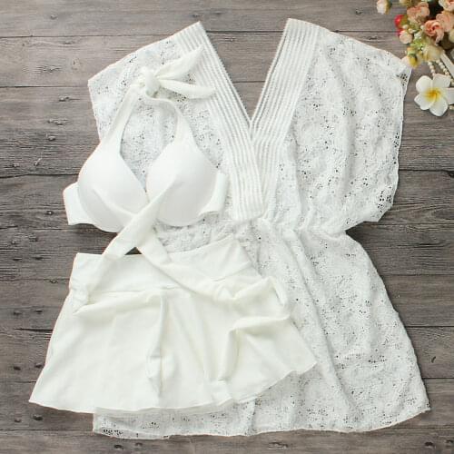 2021 New Women White Three Piece Swim Bikini Set Summer Sexy Push Up Swimwear Bathing Suit Swimming Beach Wear Biquinis Swimsuit