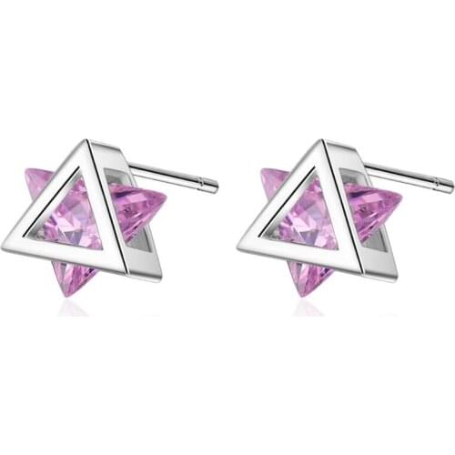 New Sweet Geometric Pink Zircon Triangle Stud Earrings For Women Trend Creative Party Gifts Jewelry SAE392