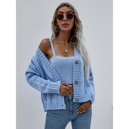 Autumn Spring Fashion Long Sleeve Knitted Sweaters Jackets Spaghetti Strap Camisole Set Loose Cardigan Womens Sweater