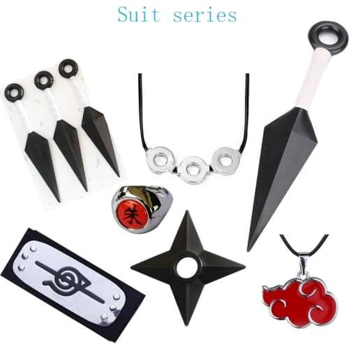 Anime Peripheral Naruto Headband Weapon Model Ninja Headband Guard Forehead Kunai Necklace Ring Face Mask Ninja Set Toy Gift