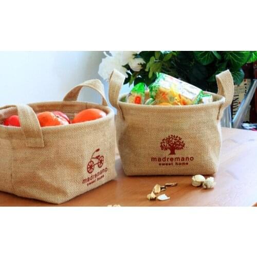 Plain Linen Vintage Retro Eco Storage Baskets Fruit For Vegetable Natural Pouch Sundries bag for Home Office 17x16x14cm