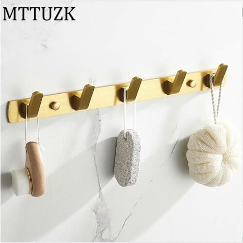 Solid Space Aluminum Brushed Gold Robe Hooks European Coat Hook Towel Hook Bedroom Bathroom Wall hanger Bathroom Accessories