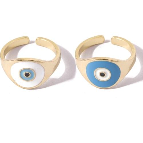 Vintage Ethnic Blue Turkish Evil Eye Open Ring For Women Trendy Lucky Eye Adjustable Finger Ring Gold Color Jewelry Wholesale