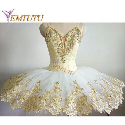Women Pink Gold Professional Ballet Tutu Sleeping Beauty Stage Performance Pancake tutu Skirt Ballet Stage Costume tutus