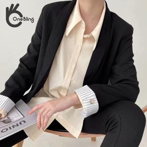 OneBling Za Women 2021 Long Sleeve Traf Black Blazer Pocket Notched Collar Office Top Female Suit Jacket Casual Suits Coat