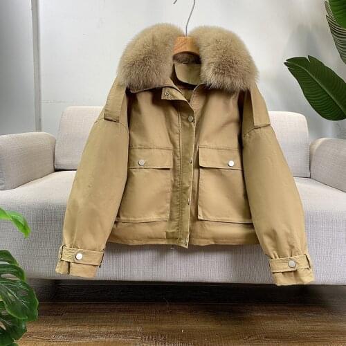 2021 Womens White Duck Down Jacket Zipper Winter Clothing Real Fox Fur Collar Drawstring Big Size Down Jackets