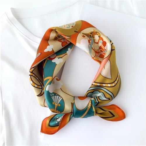 Women Natural Silk Scarf 2021 New Print Smooth Hair Scarves Neck Tie Design Print Neckerchief Lady Foulard Bandana